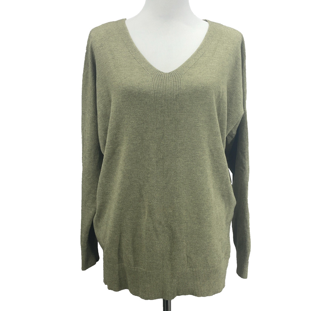 Dreamers By Debut Womens L Olive Green Pullover Vneck Sweater Cabincore Cozycore